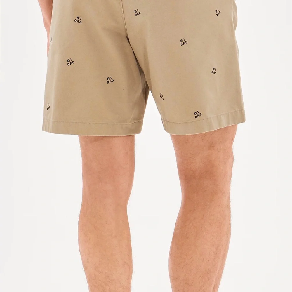 J. Crew Men's 8” Classic Tan Chino Shorts with #1 Dad Embroidery, 34W, NWOT